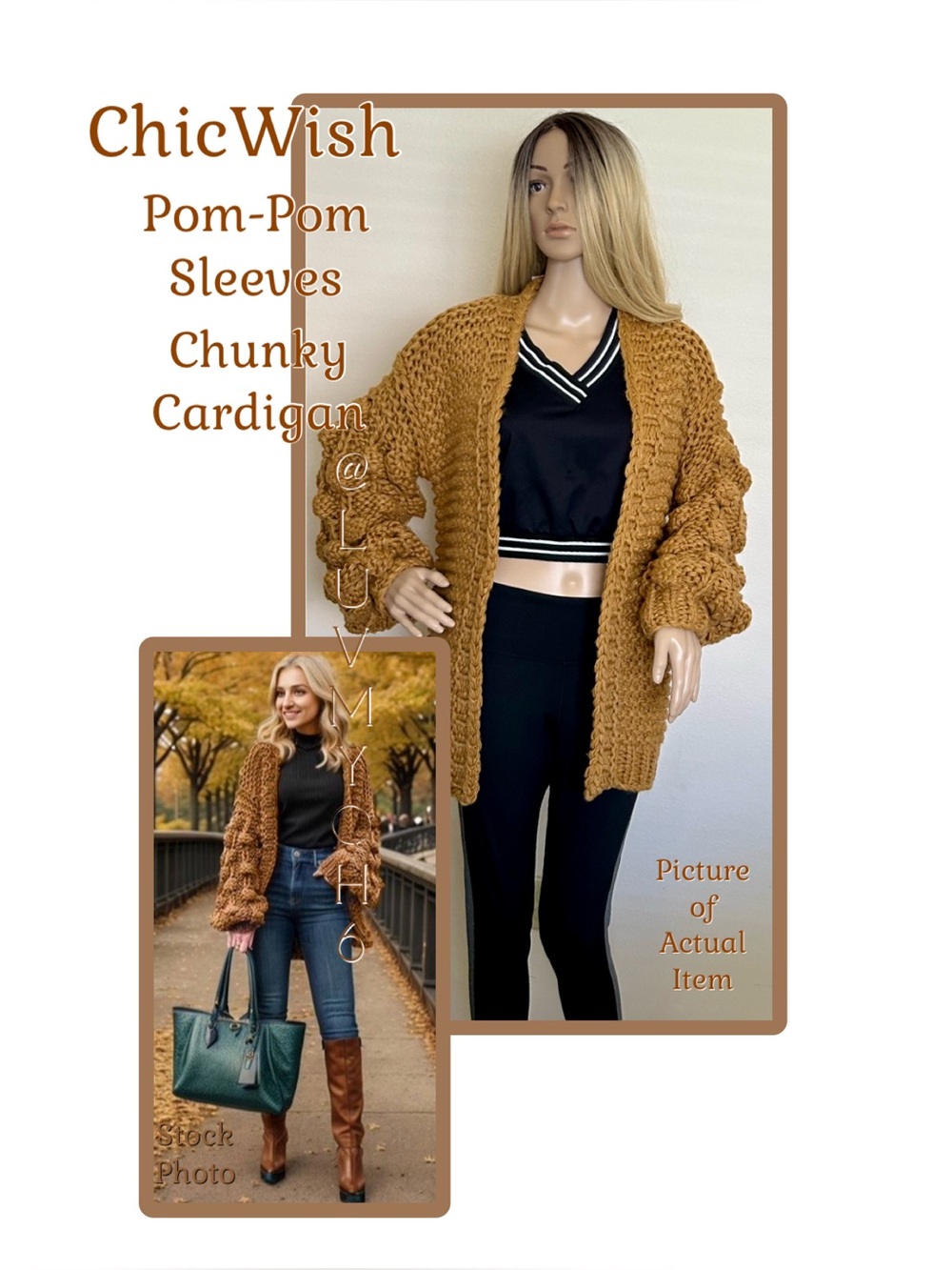 ChicWish Pom-Pom Sleeves Chunky Cardigan